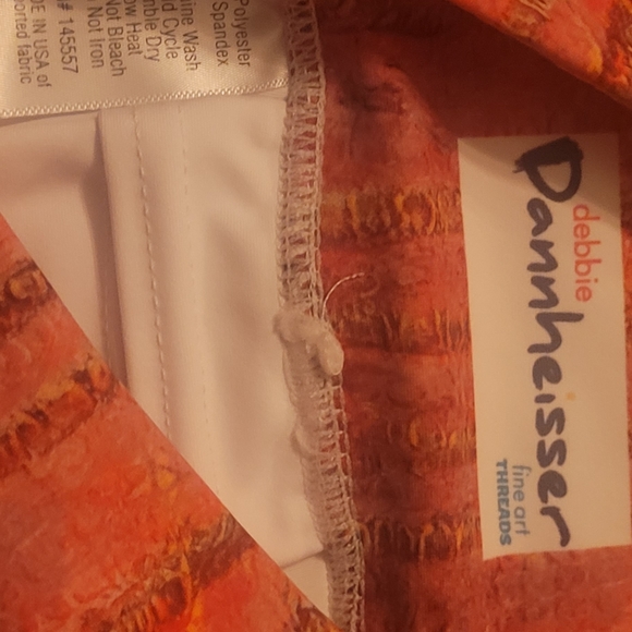 Debbie DANNHEISSER Fine Art Threads Leggings L ORANGE CORAL GREEN Womens  Yoga - Picture 4 of 4